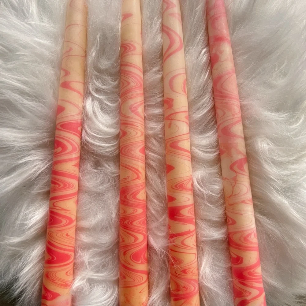 Elegant Peach Pink Swirl Taper Candles set of 2